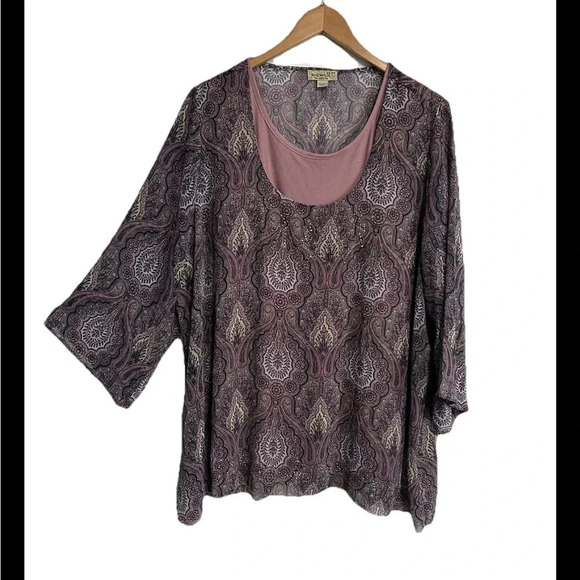 One World Women’s 2X Sparkle Dual Blouse Bohemian Fairycore Colorful Grunge - Picture 3 of 13